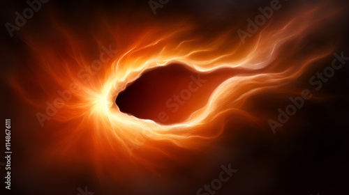 An abstract depiction of swirling orange and black hues, resembling an energetic vortex or fiery portal.