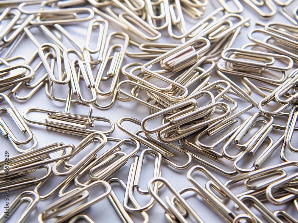 Aerial View of Silver Office Paperclips on White Background - Drone Photography Stock Photo Aerial View of Silver Office Paperclips on White Background - Drone Photography Stock Photo