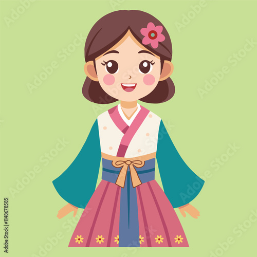 Happy Girl in Traditional Korean Dress.