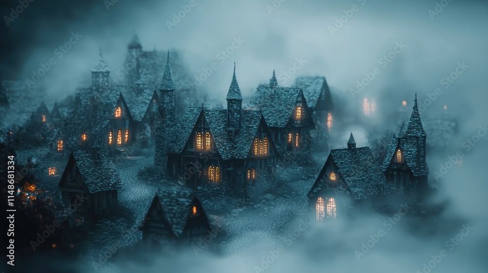 Enchanted Medieval Village in Misty Highlands Enchanted Medieval Village in Misty Highlands
