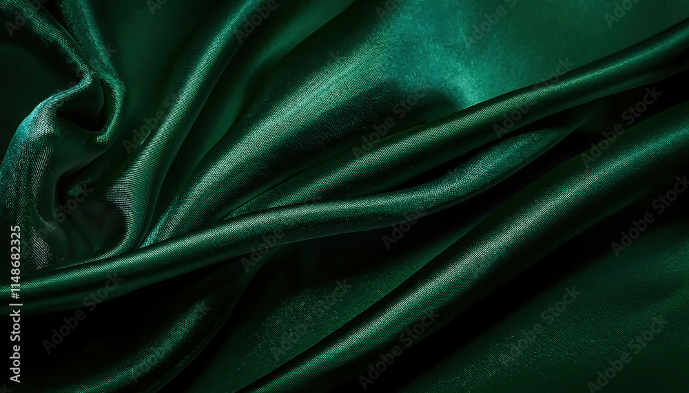 Fototapeta premium A dark emerald green velvet texture featuring subtle folds and highlights, exuding a luxurious and rich appearance, perfect for elegant design projects or high-end branding visuals.