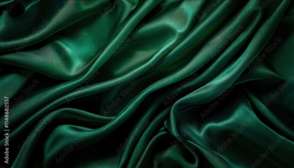 Fototapeta premium A dark emerald green velvet texture featuring subtle folds and highlights, exuding a luxurious and rich appearance, perfect for elegant design projects or high-end branding visuals.
