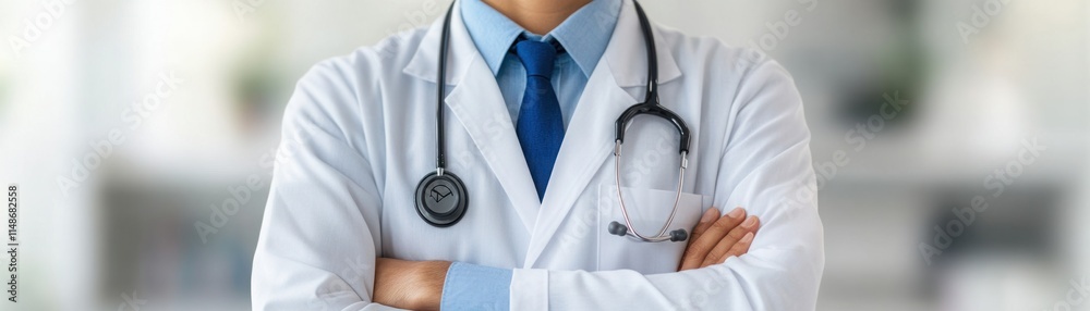 Professional doctor in a white coat with stethoscope standing confidently in a modern clinic office, demonstrating expertise and compassion in healthcare settings. Professional doctor in a white coat with stethoscope standing confidently in a modern clinic office, demonstrating expertise and compassion in healthcare settings.