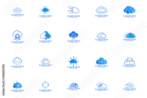Set of Cloud computing icon vector logo design template. cloud tech network logo vector icon collections