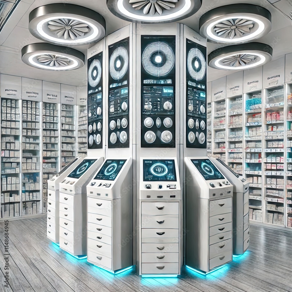 Fototapeta premium An ultra-modern pharmacy with high-tech medication dispensing systems