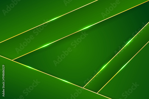 Green Luxury Background With Gold Line And Copy Space. Technology Banner. Vector Illustration. Abstract Business Wallpaper. Minimal