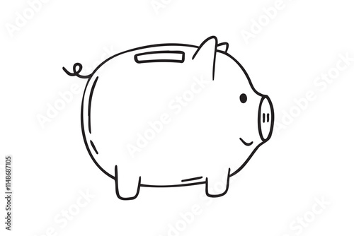 Bank piggy doodle hand drawn icon. Outline drawing coin piggy bank line clipart symbol