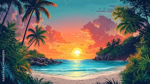 Camp blmr British indian ocean territory Travel Poster Flat Illustration Print Decor Gift Canvas Wall Art Gift