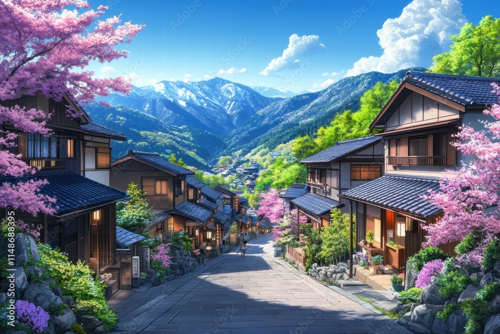 Serene Springtime Village in the Japanese Alps Serene Springtime Village in the Japanese Alps