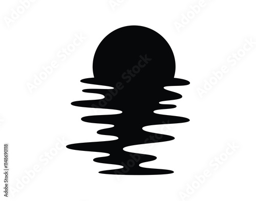 sun silhouettes icon. Vector template sun reflection in water. Sunset and waves reflection.