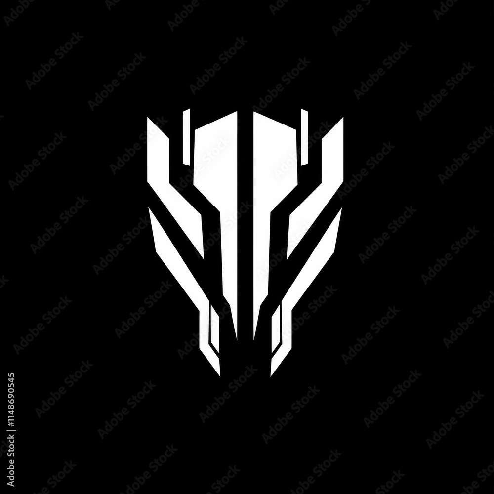 Abstract white robotic head logo design on black background. Abstract white robotic head logo design on black background.