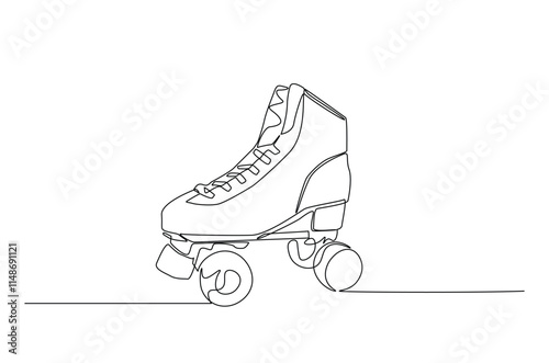 Roller skates continuous one line drawing. Vintage Retro roller skates single line art illustration. Editable vector.
