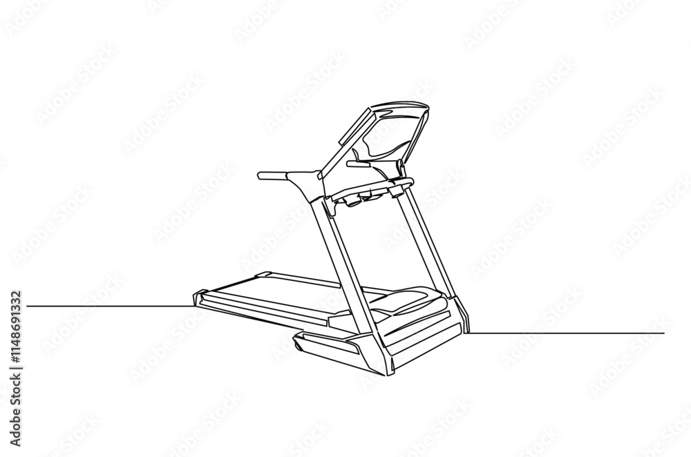 Treadmill running continuous one line drawing. Fitness, cardio, and muscle building machines single line art illustration. Editable vector. Treadmill running continuous one line drawing. Fitness, cardio, and muscle building machines single line art illustration. Editable vector.