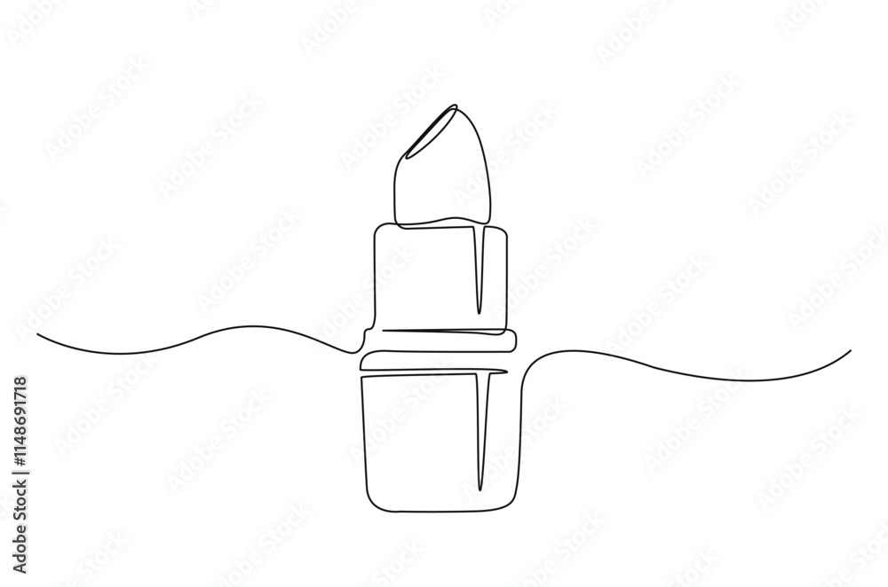 Obraz premium Lipstick continuous one line drawing. Lipstick cosmetic single line art illustration. Editable vector.