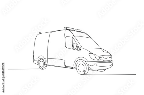 Ambulance car continuous one line drawing. Ambulance van single line art illustration. Editable vector.