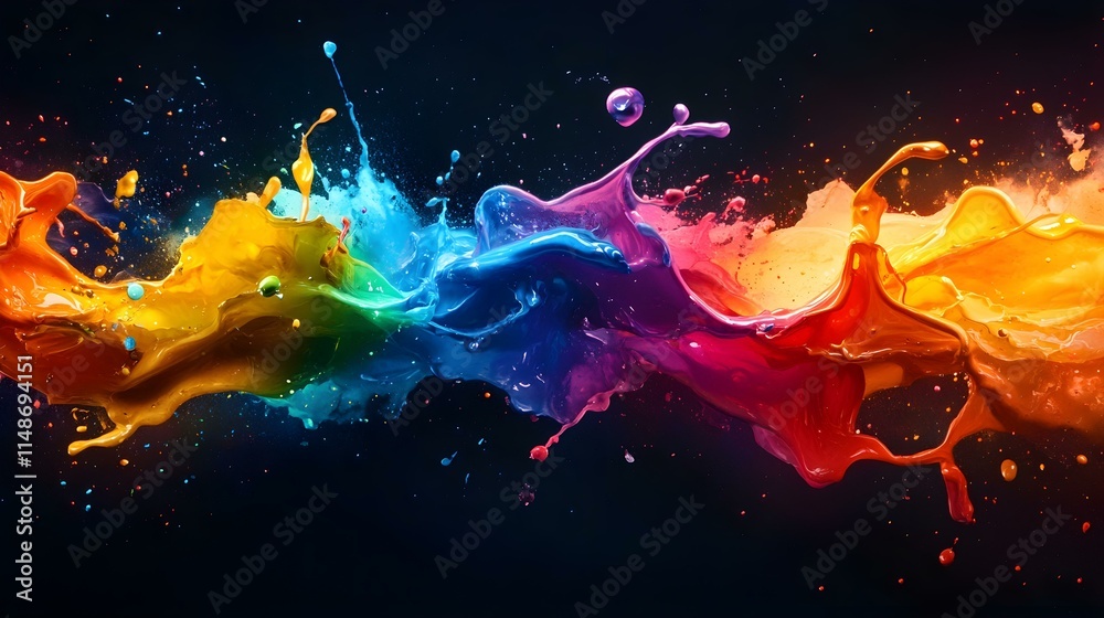 Naklejka premium Dynamic Rainbow Paint Splash on Dark Background