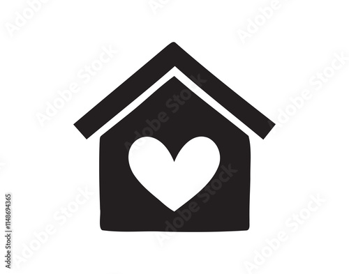 Wallpaper Mural Cute home and heart. symbol stay home. sweet home doodle hand drawn icon. Outline drawing house with heart line clipart symbol Torontodigital.ca