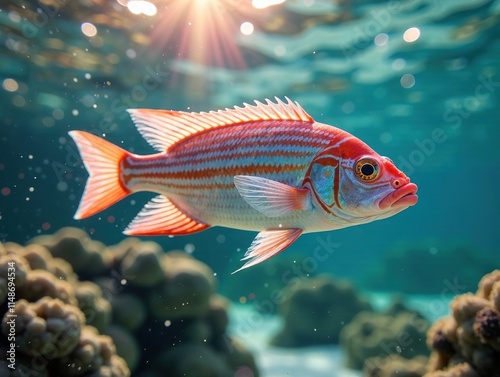 Aegean Sea Surmullet, Alonissos, Chrisi Milia, Underwater, Sunlight, Vivid Colors photo