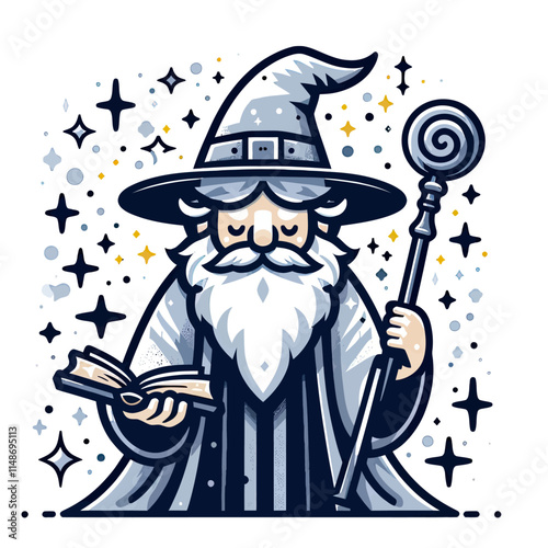 cartoon wizard with a wand