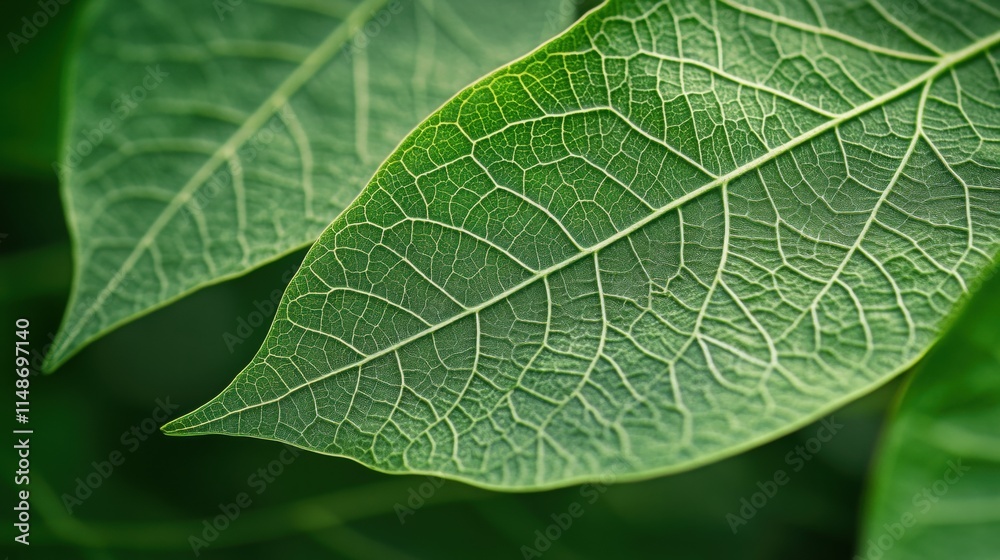 Close-Up of Green Leaves with Intricate Veins and Texture, Showcasing the Natural Beauty and Complexity of Leaf Structure in a Lush Environment Close-Up of Green Leaves with Intricate Veins and Texture, Showcasing the Natural Beauty and Complexity of Leaf Structure in a Lush Environment