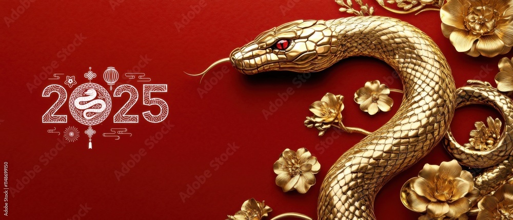Obraz premium 2025 Chinese New Year: Golden Snake and Floral Design Celebration