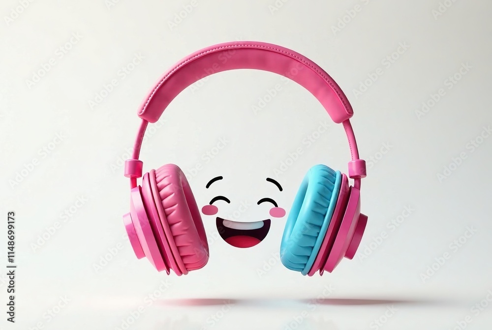 Cartoon Headphones Smiling PNG, White Background, Happy Vibe, High Quality Cartoon Headphones Smiling PNG, White Background, Happy Vibe, High Quality
