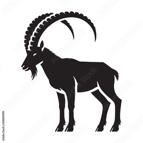 Majestic ibex silhouette for digital design applications - Ibex black vector
