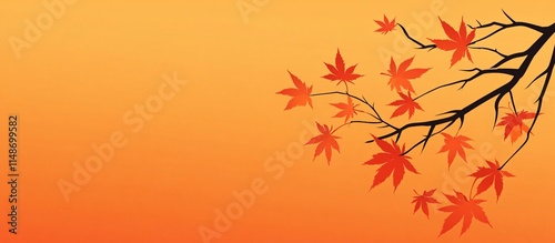 Autumn Maple Branch Silhouette on Orange Gradient Background photo