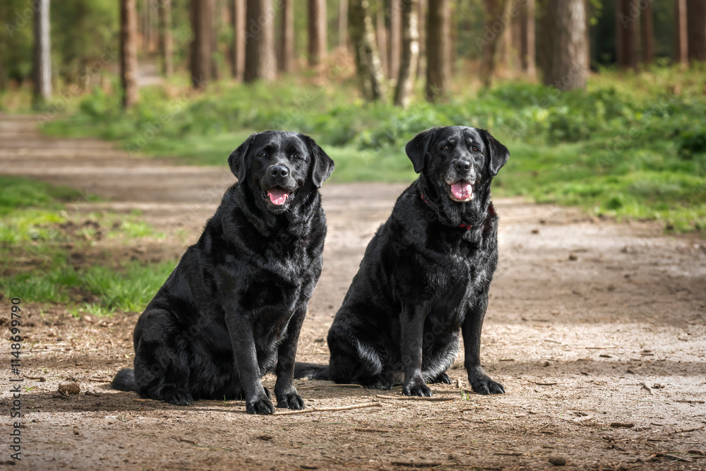 Two Black Labrador Retrievers at Virginia Water Two Black Labrador Retrievers at Virginia Water