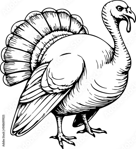 Sketch of a turkey on white background, Thanksgiving icon photo