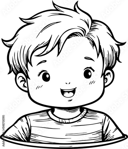Happy child smiling in a sketch, joy and innocence