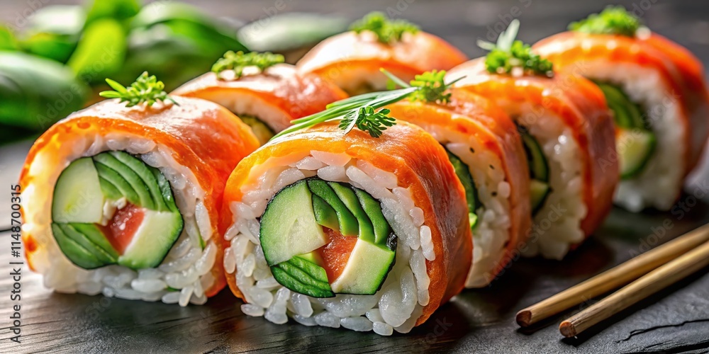 AI Generated Sushi Salmon Cucumber Image: High-Resolution Generative Art Photo