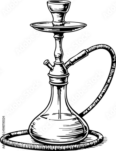 Elegant hookah illustration in black and white, nightlife ambiance