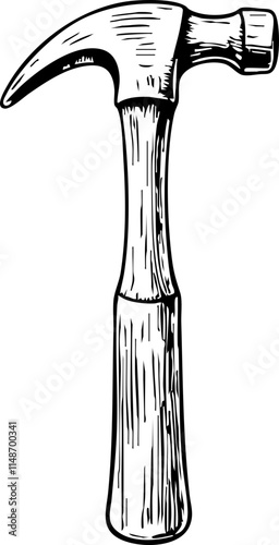 Hammer icon in black and white sketch on a white background, construction concept