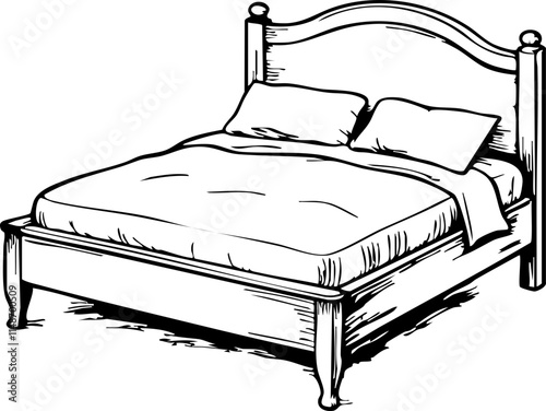 Elegant bedframe sketch on white background, minimalist design