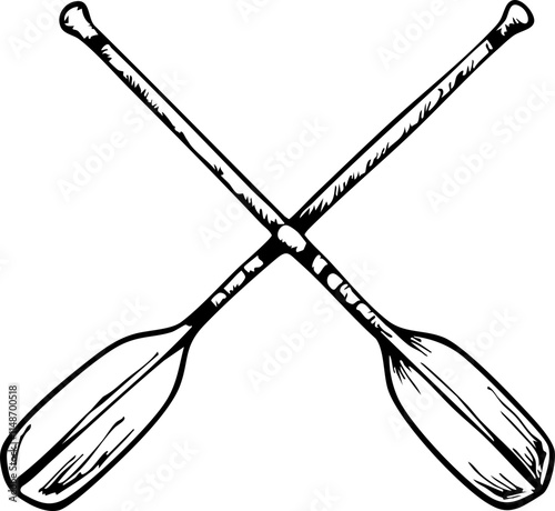 Crossed rowing oars icon, black and white fitness symbolism