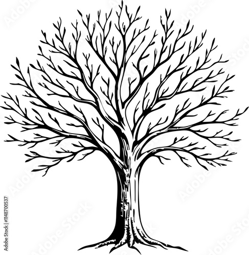 Minimalist family tree sketch on white background, lineage symbol