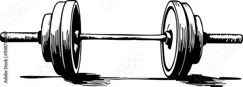 Detailed sketch of barbell collars on white background, fitness concept