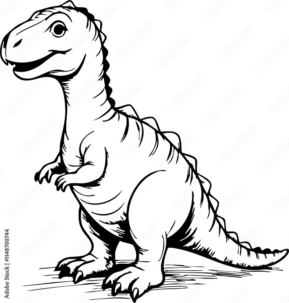 Obraz premium Playful toy dinosaur sketch on white background, child development concept