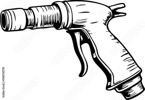 Sketch of a hose nozzle on white background, fire safety concept