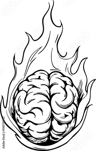 Burning brain sketch symbolizing burnout and mental health awareness