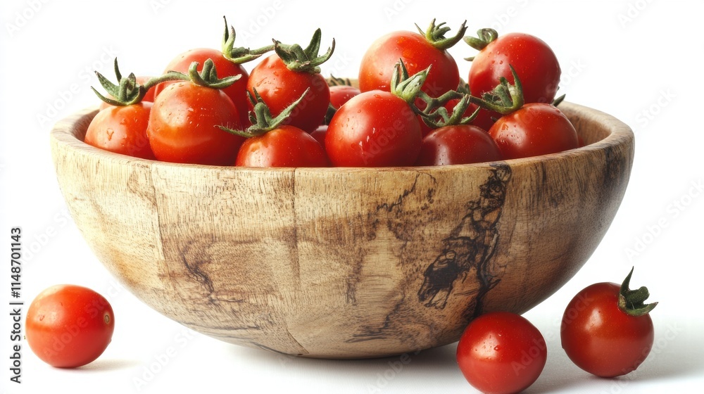 Ripe Cherry Tomatoes in Wooden Bowl Ripe Cherry Tomatoes in Wooden Bowl