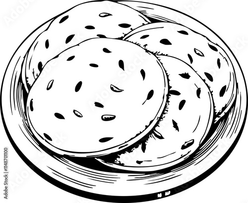 Delicious papadum sketch on a plate, international cuisine icon