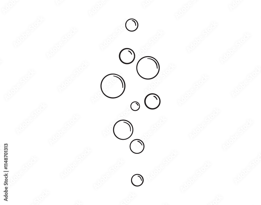 bubbles of fizzy drink or bubbles in the water from fish doodle hand drawn icon. Outline drawing bubbles in the water line clipart symbol