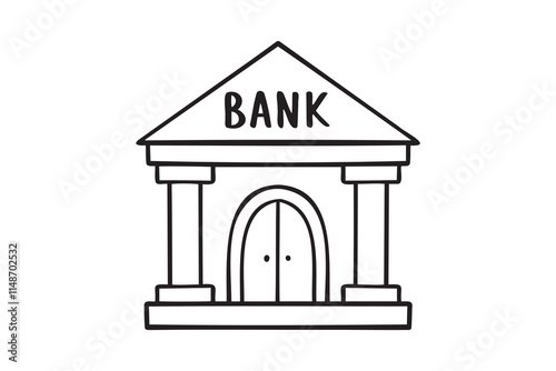 bank doodle hand drawn icon. Outline drawing bank building line clipart symbol
