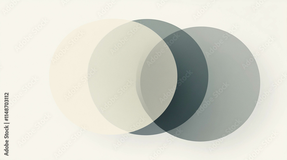 Two graphic circles overlapping each other with light beige and light gray colors on a white background Two graphic circles overlapping each other with light beige and light gray colors on a white background