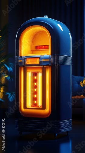 Wallpaper Mural Vintage Jukebox. Retro blue jukebox glowing warm yellow lights vintage Torontodigital.ca