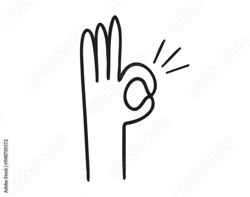 hand ok sign gesture doodle hand drawn icon. Outline drawing hand ok sign line clipart symbol