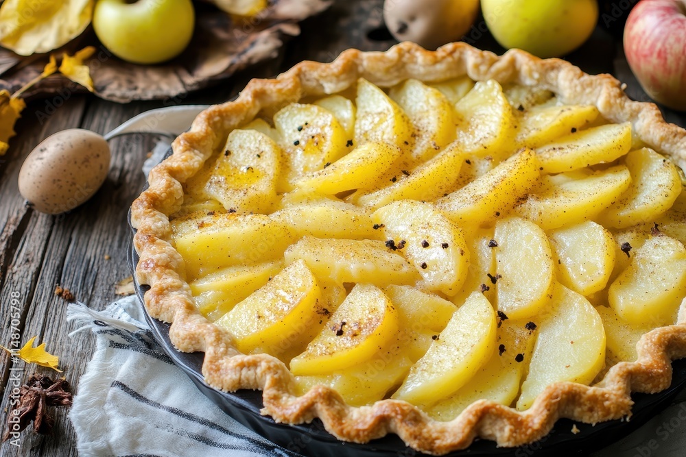 A flavorful pie with potatoes apples and cheese in a shortbread crust Swiss dish Savory pastries A flavorful pie with potatoes apples and cheese in a shortbread crust Swiss dish Savory pastries
