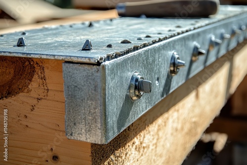 A galvanized steel rafter or joist hanger with nails and a hammer can be utilized in home building